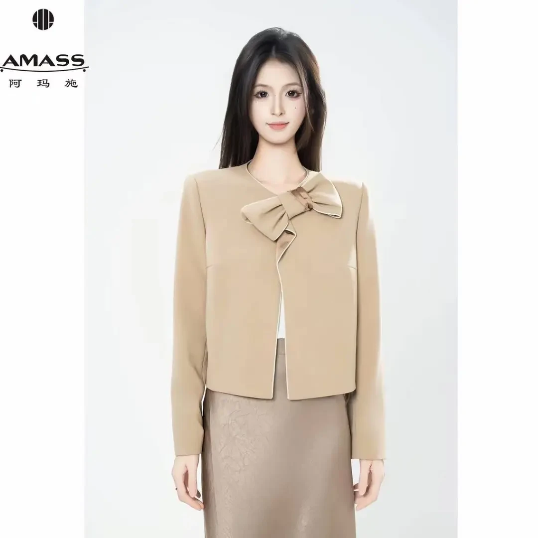 阿玛施/AMASS早秋新款女装小香风蝴蝶结造型早秋名媛小香风外套