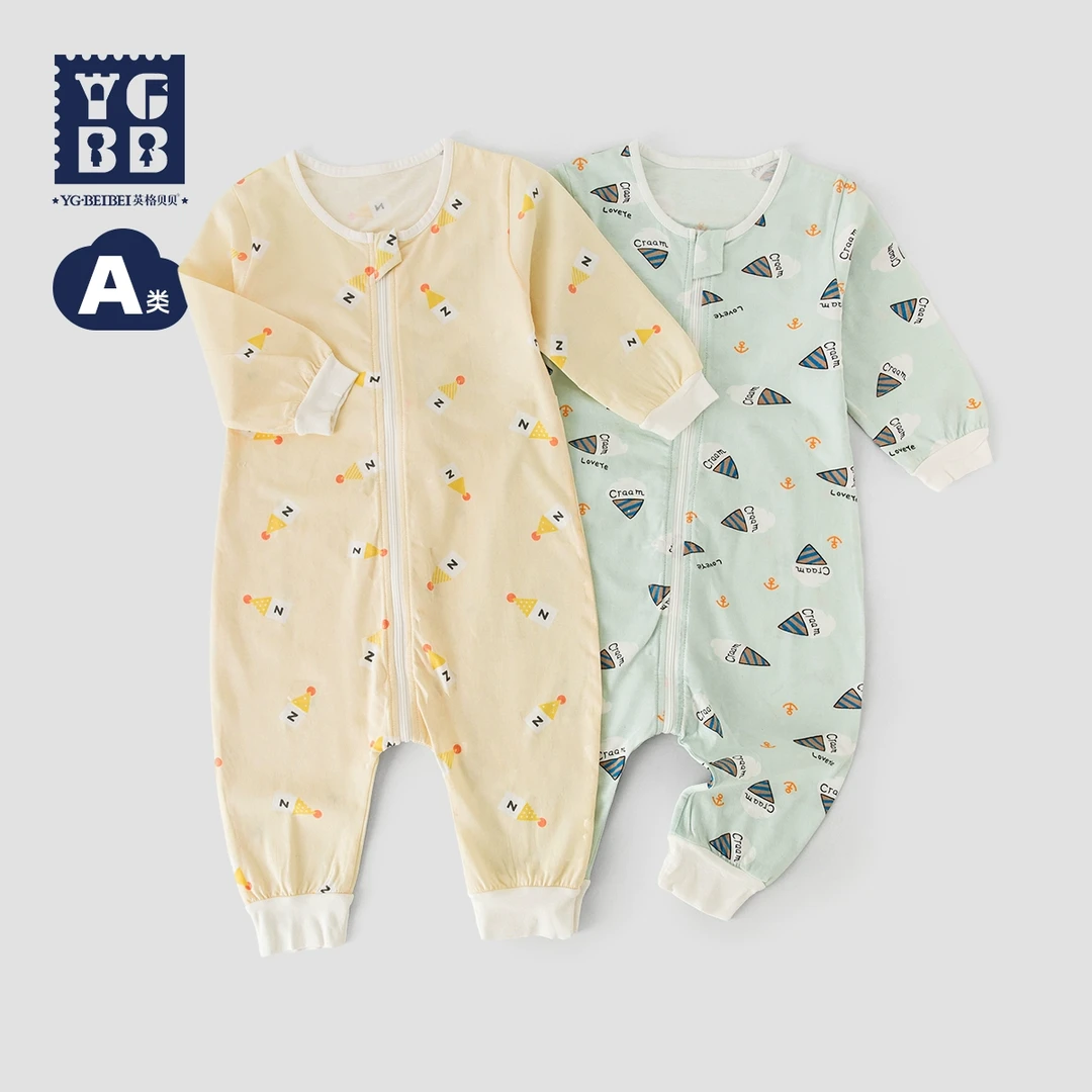 英格贝贝婴幼儿睡袋儿童纯棉防踢被宝宝春秋薄款分腿睡袋空调睡衣
