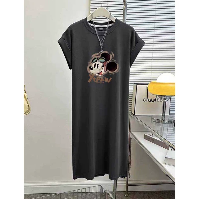 2025新款棉短袖t恤裙女宽松休闲大码飞飞袖开叉连衣裙长裙夏季