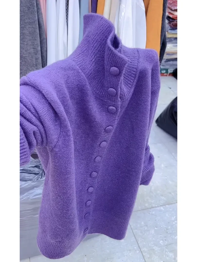 紫色立领针织衫女2025秋季欧货软糯慵懒新款时尚洋气新款针织毛衣