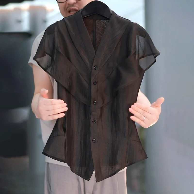 高级感黑色V领衬衫女士2025夏季新款洋气减龄收腰显瘦荷叶边上衣