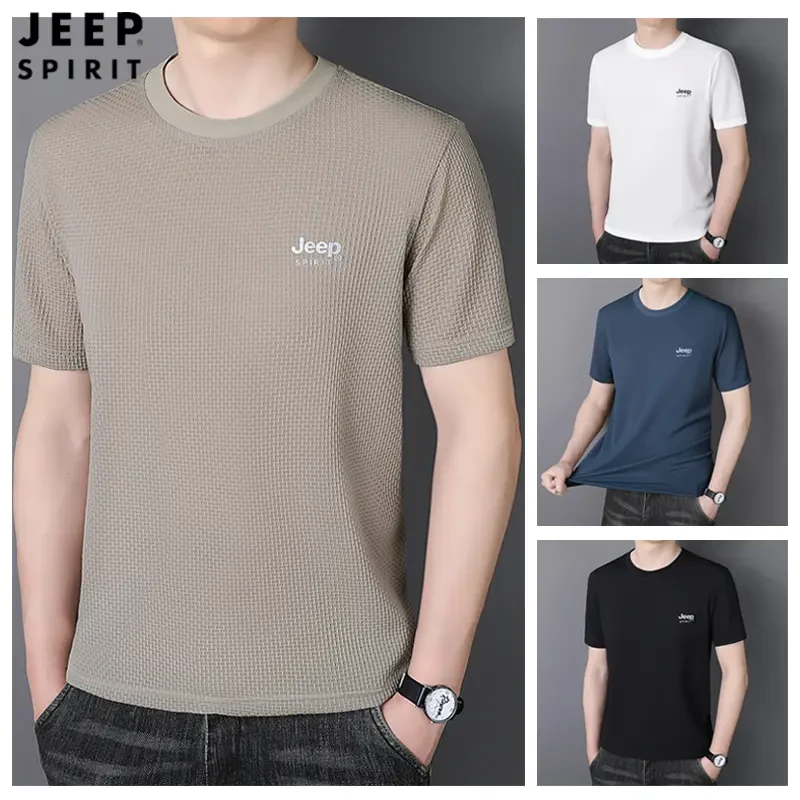 JEEP SPIRIT吉普JEEPSPIRIT提花冰丝T恤男夏季速干透气圆领百搭短