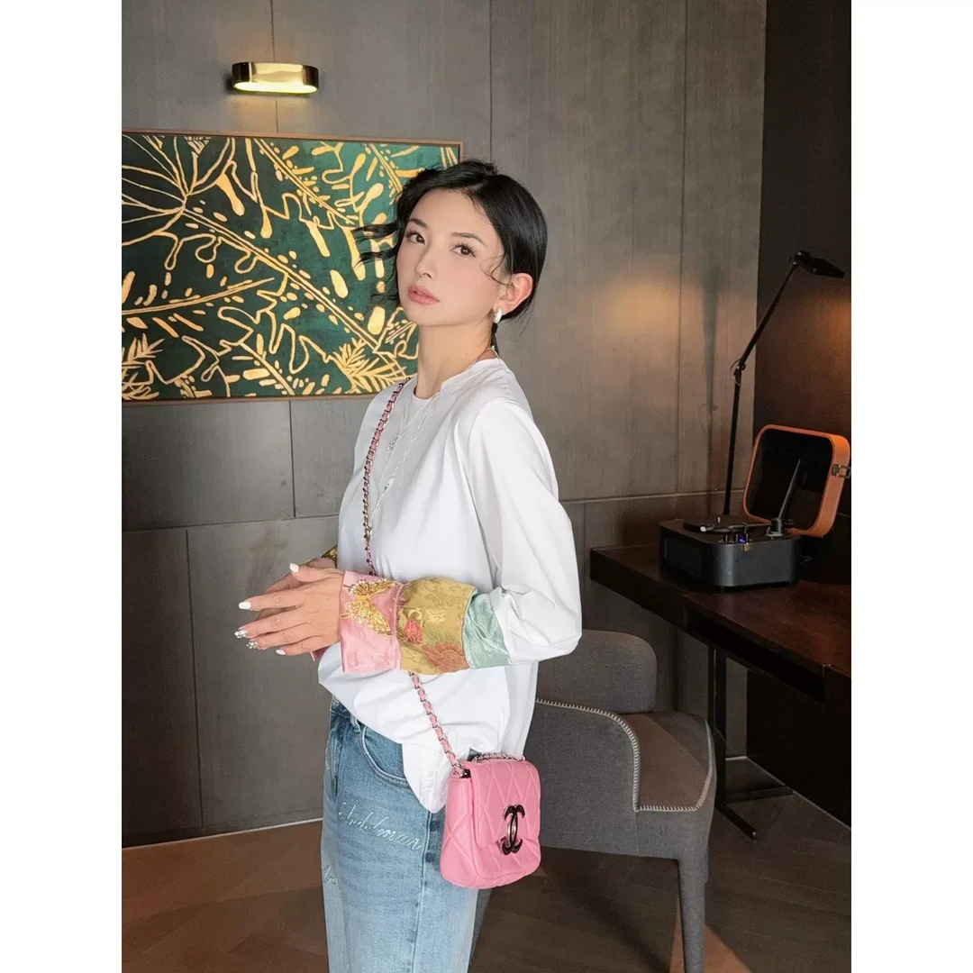 2025早春新款新中式国风重工钉珠袖圆领宽松显瘦长袖打底衫T恤女