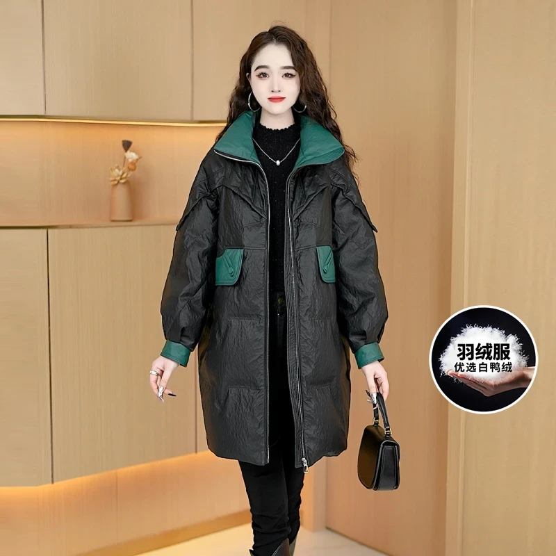 【羽绒服】冬季新款韩版减龄洋气休闲中长款白鸭绒保暖羽绒服外套女