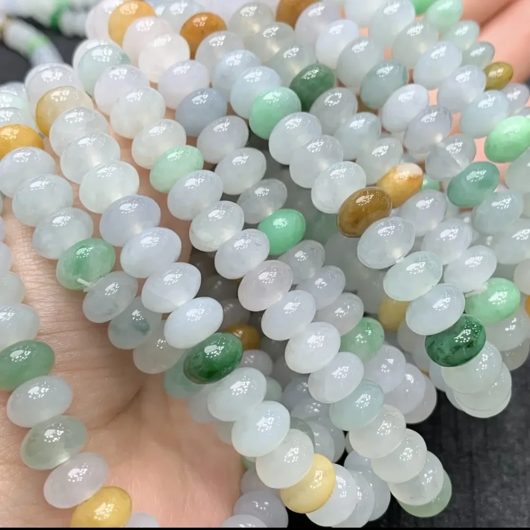 天然A货翡翠多彩鼓珠手链女款时尚多样性发冰透多样性发一