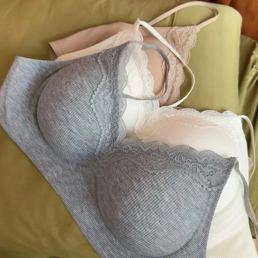 蕾丝叠穿美背挂脖内衣女薄款小胸聚拢显大细肩带文胸罩固定一杯