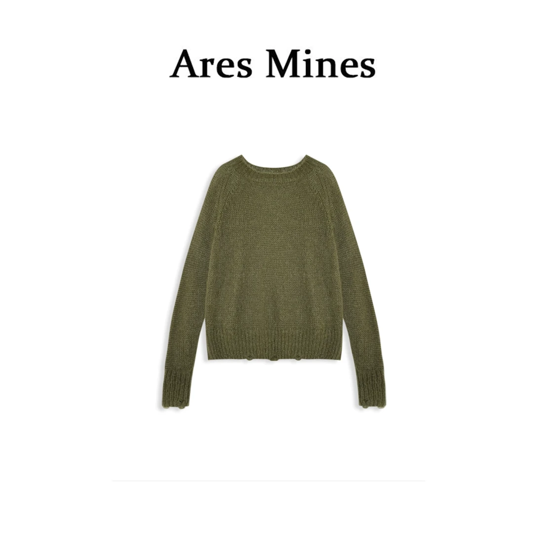 【盛朗熙Ares Mines】做旧设计 慵懒休闲圆领套头针织衫