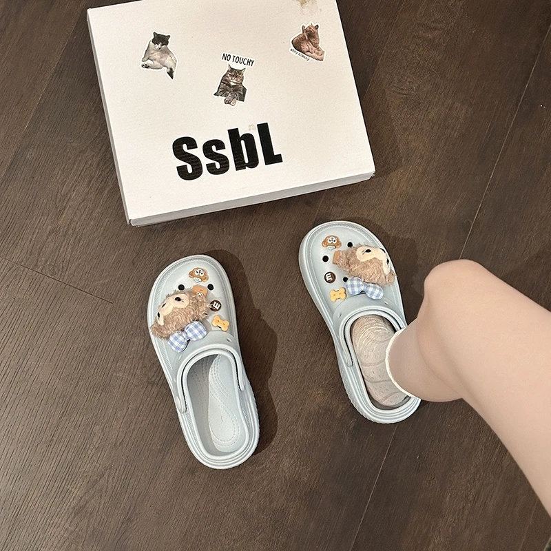 可爱卡通小动物洞洞鞋女夏季外穿2025新款家居外穿百搭两穿凉拖鞋