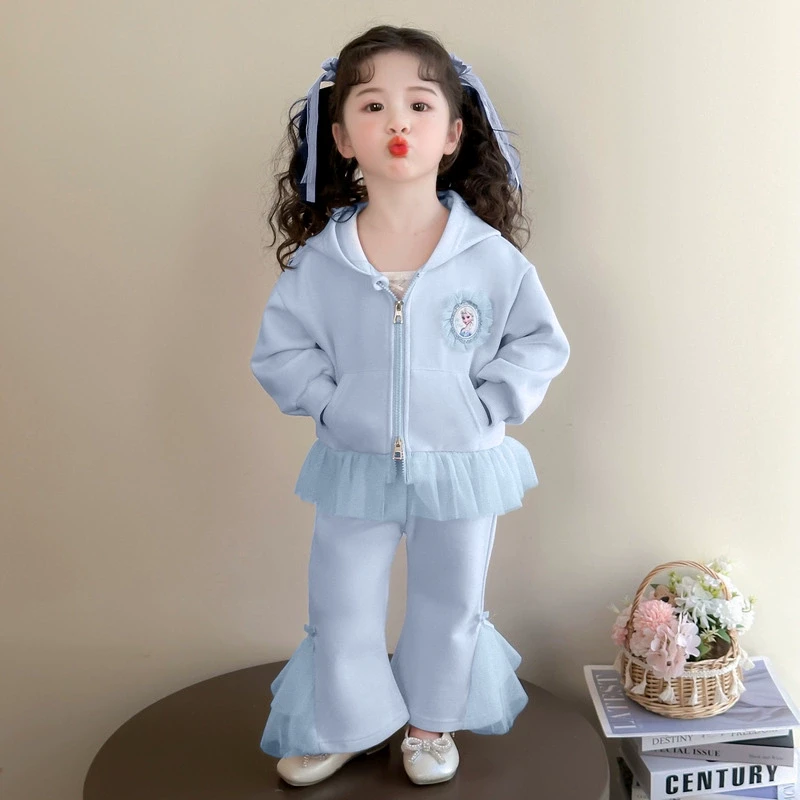 女童春秋款套装2025新款洋气时髦儿童艾莎女宝宝春季春装运动爱莎