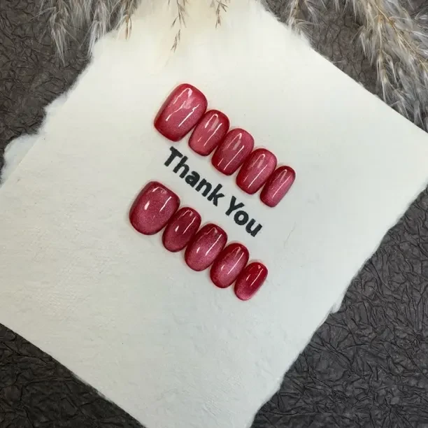 红石榴冰透玻璃珠猫眼纯手工穿戴甲显白高级感气质百搭美甲贴片