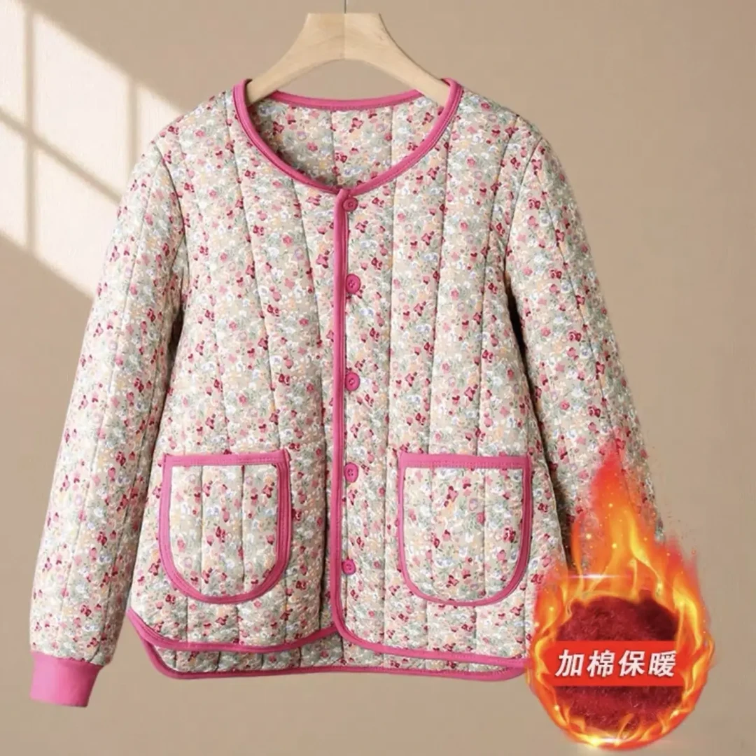 冬季碎花圆领柔软保暖内搭小棉袄