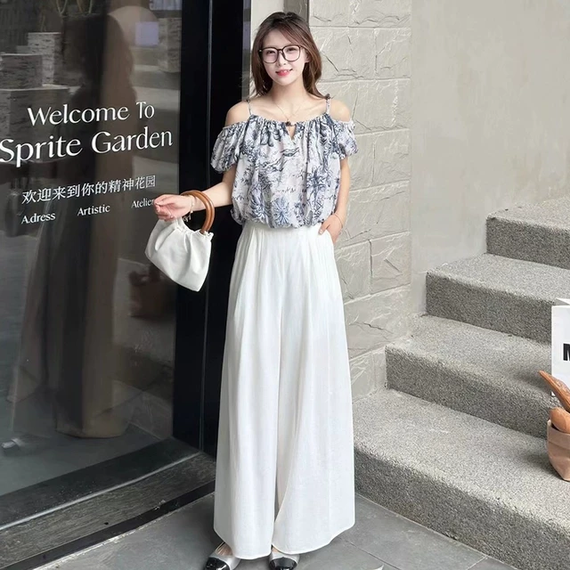 2025夏季新款时尚小仙女气质轻熟风碎花一字肩上衣衫+裤裙两件套