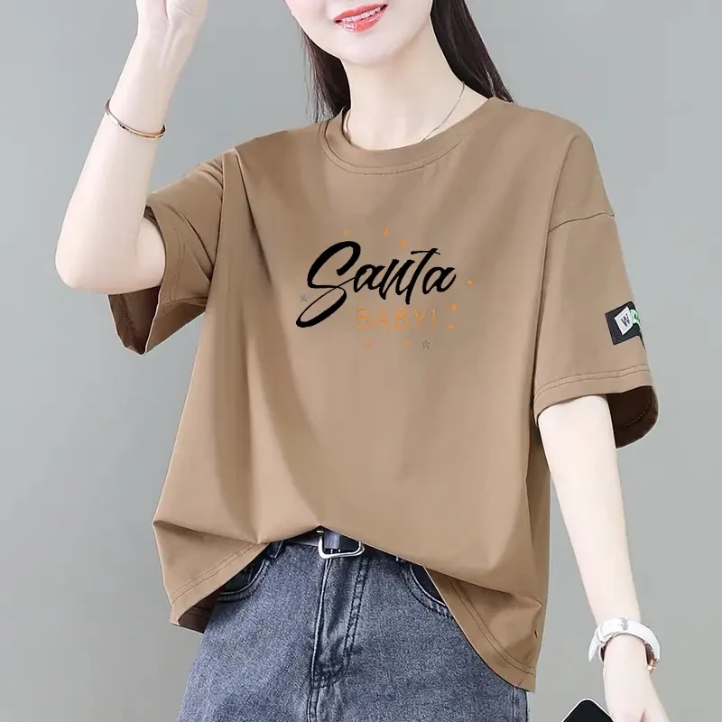 100%纯棉短袖t恤女夏季新款爆款十三行百搭宽松显瘦遮肚大码上衣