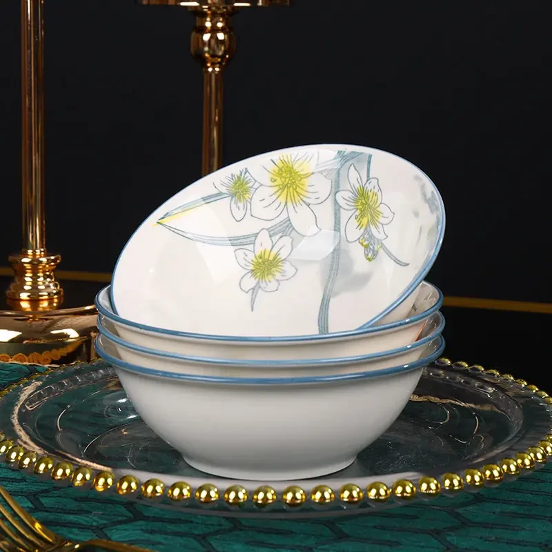 4支装！水仙花6英寸斗碗面碗家用釉下彩网红款可微波破损联系客服