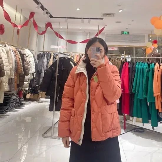 冬季时尚修身加厚立领口袋短款白鹅绒羽绒服外套百搭显瘦