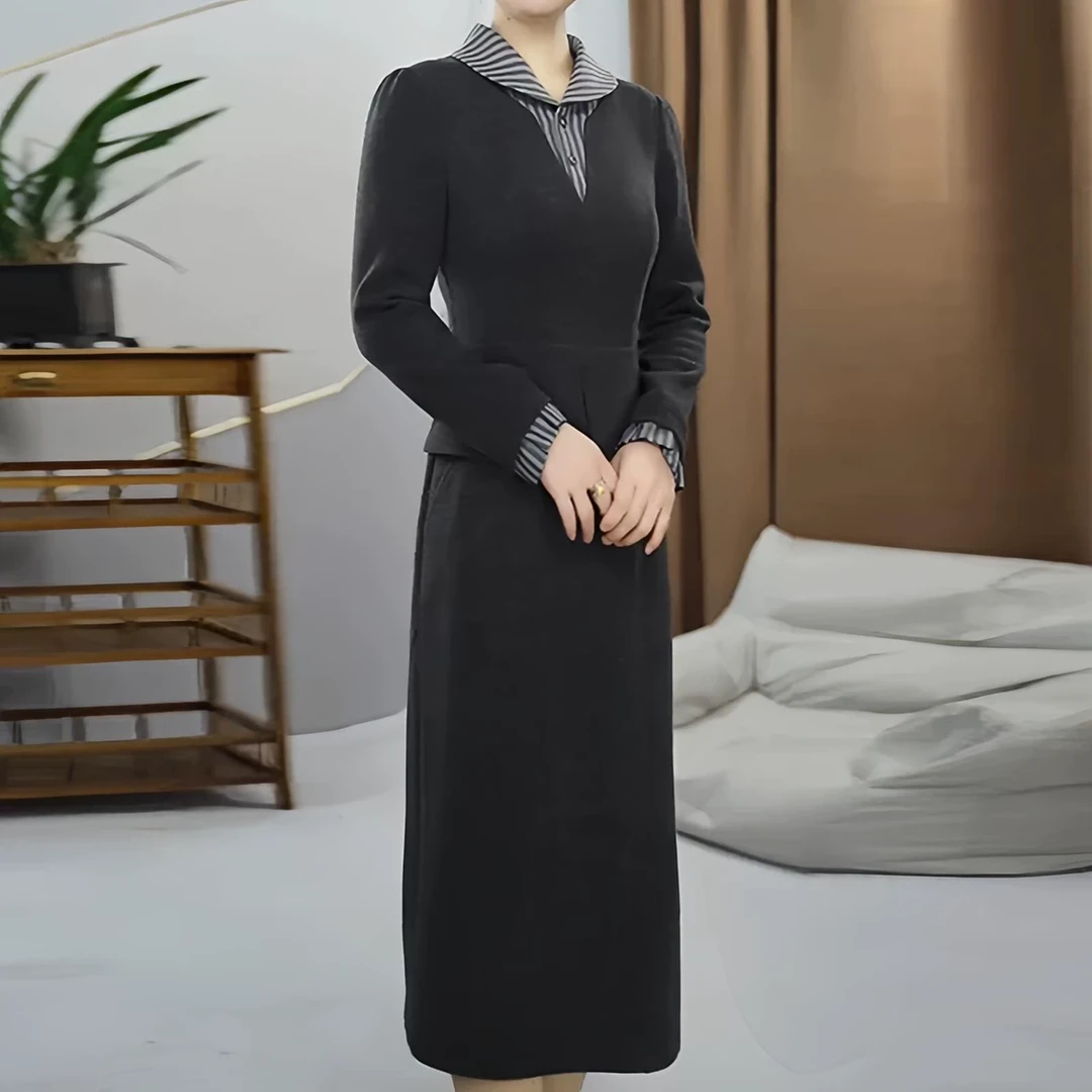 贵夫人拼接连衣裙女2025春季新款中年妈妈高端精致显瘦中长款裙子