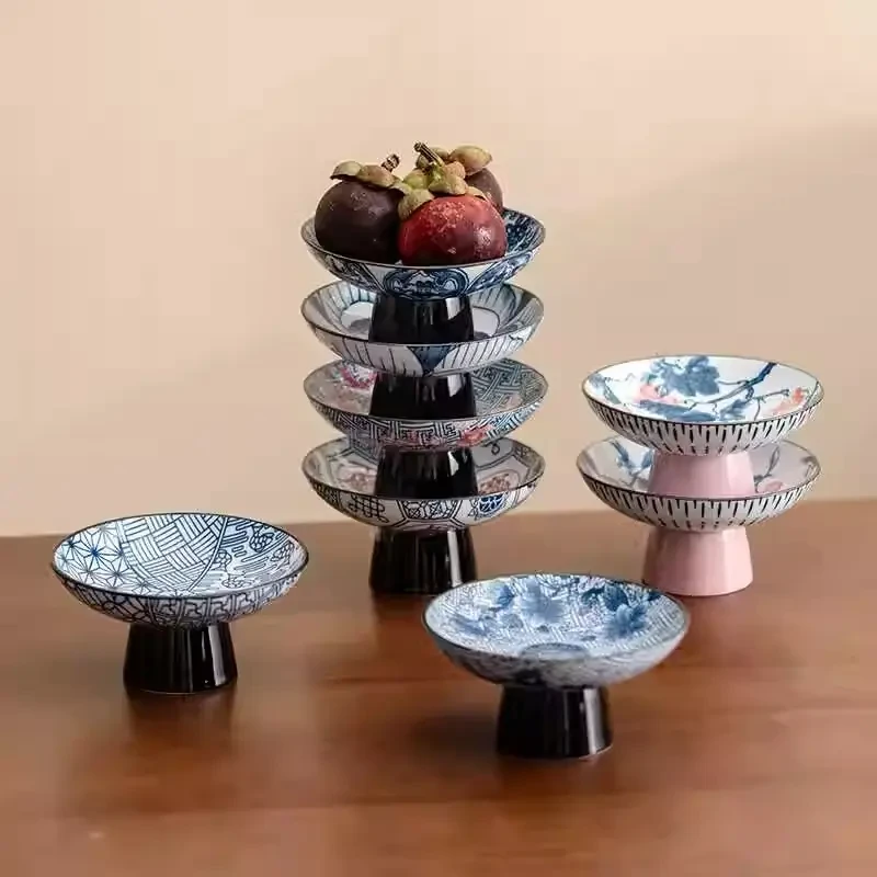 高脚盘复古中式小号果盘茶点盘点心盘青花陶瓷供盘