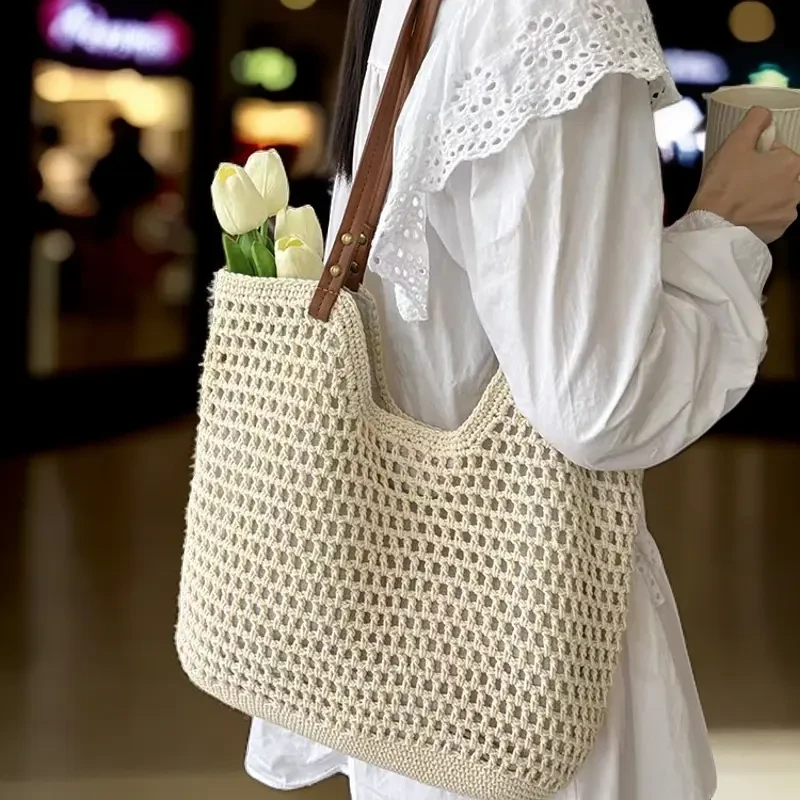 夏天海边包包手工钩织棉绳包草编包腋下包单肩包女休闲包包女包