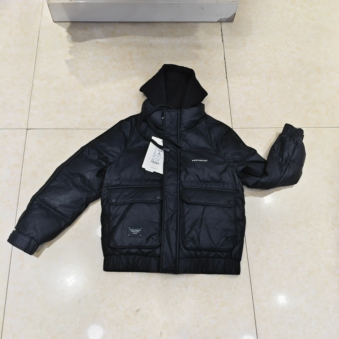 男士假两件连帽复古机车加厚防风保暖棉衣外套秋冬流行