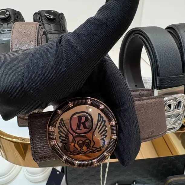 雷迪波尔棕色自然色新款鸵鸟皮皮带针扣