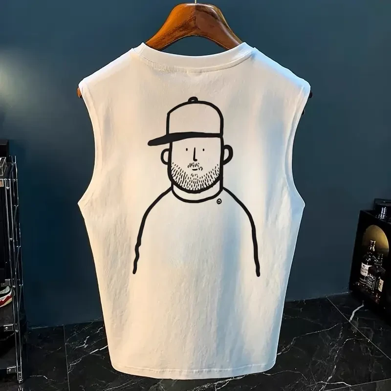 潮流坎肩背心男夏季百搭宽松无袖上衣运动男士休闲个性印花ins