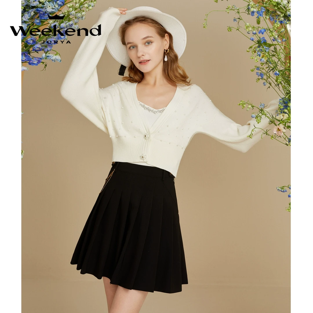 卓雅周末新款气质珍珠短款羊毛针织开衫EJWCCM23