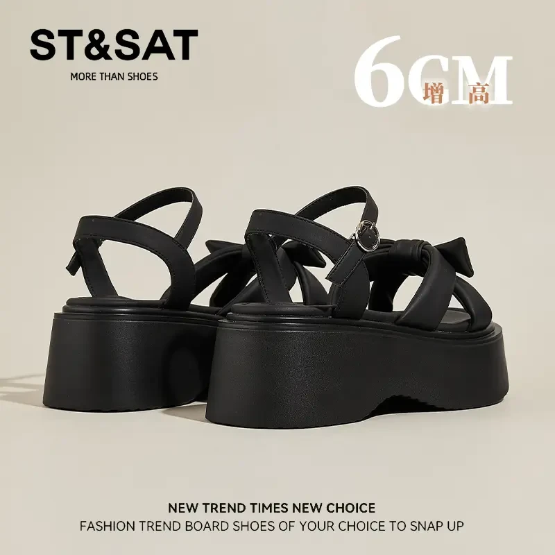 星期六海边露趾蝴蝶结沙滩鞋女士秋季百搭舒适松糕厚底配裙子凉鞋