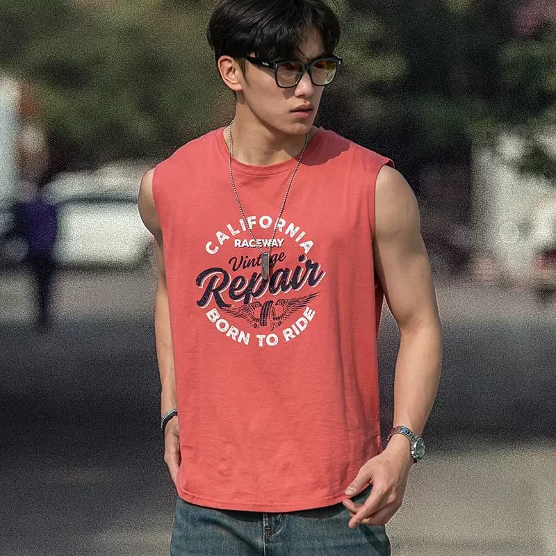 纯棉无袖宽肩背心T恤男夏季透气宽松运动汗背心性张力穿搭男体恤