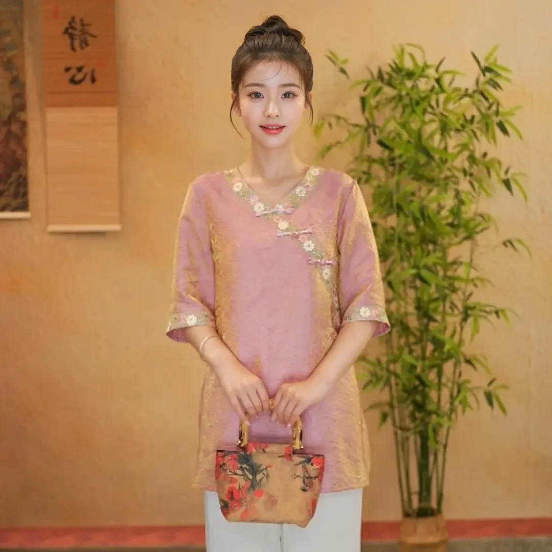 妈妈装夏季新中式国风高贵女装新款优雅气质提花春夏装小衫2025款