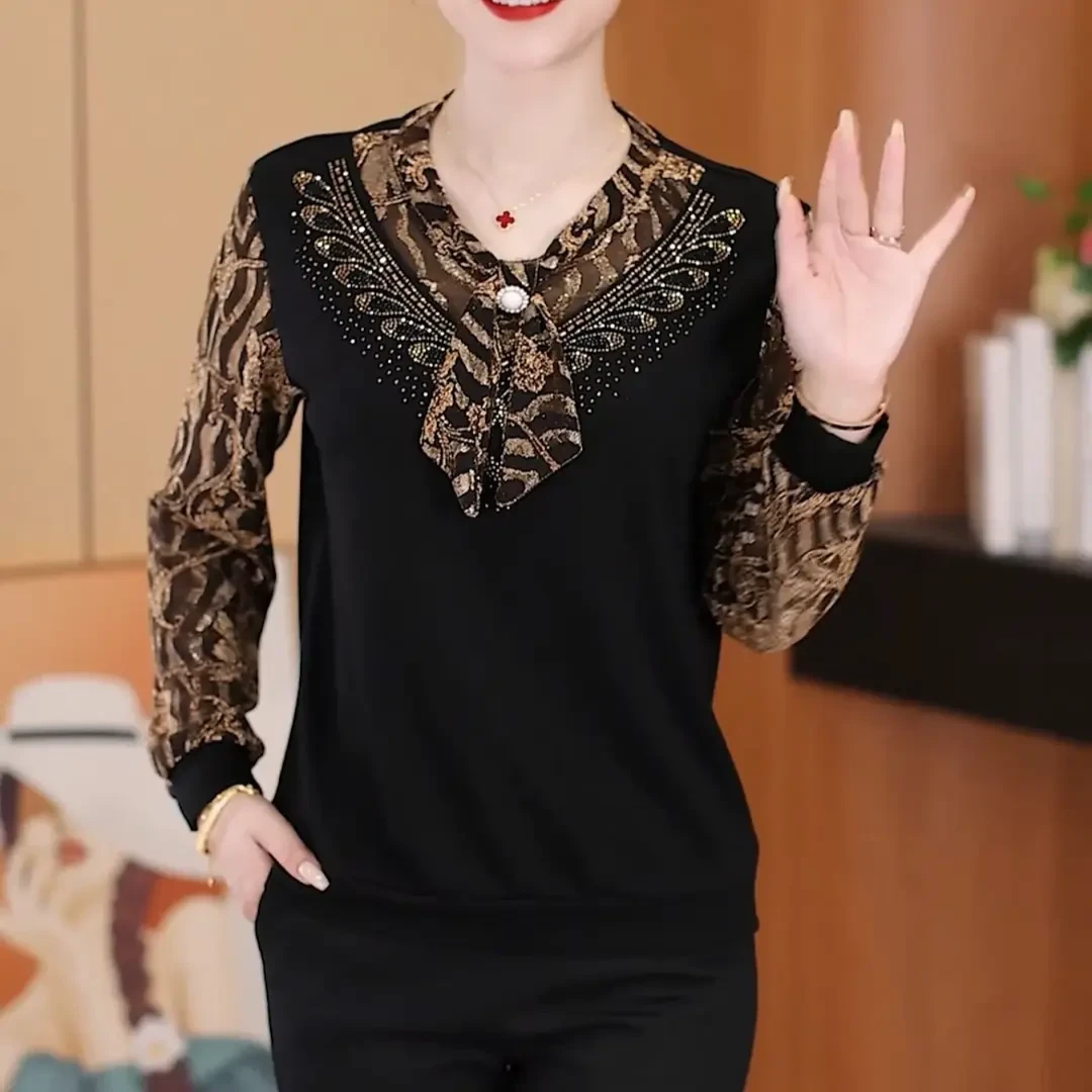 新款长袖T恤时尚减龄百搭显瘦圆领休闲洋气速干通勤小衫遮肚大码