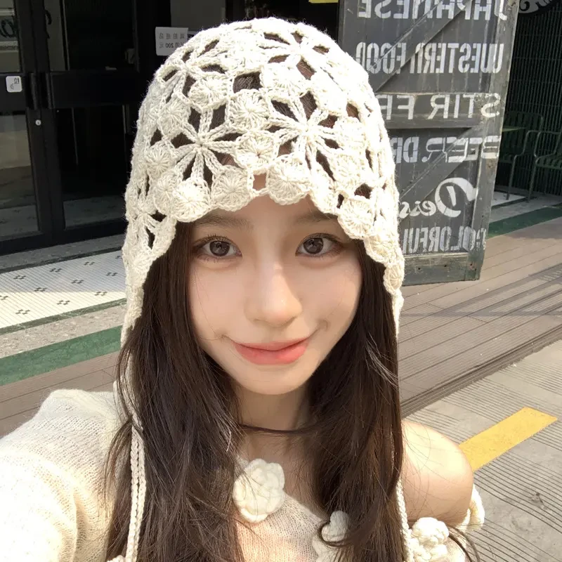 夏季薄款棉线针织包头帽帽子女大头围优雅休闲出游百搭镂空套头帽