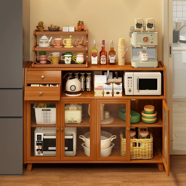 餐边柜靠墙一体储物柜置物架2025新款中古橱柜家用厨房客厅收纳柜