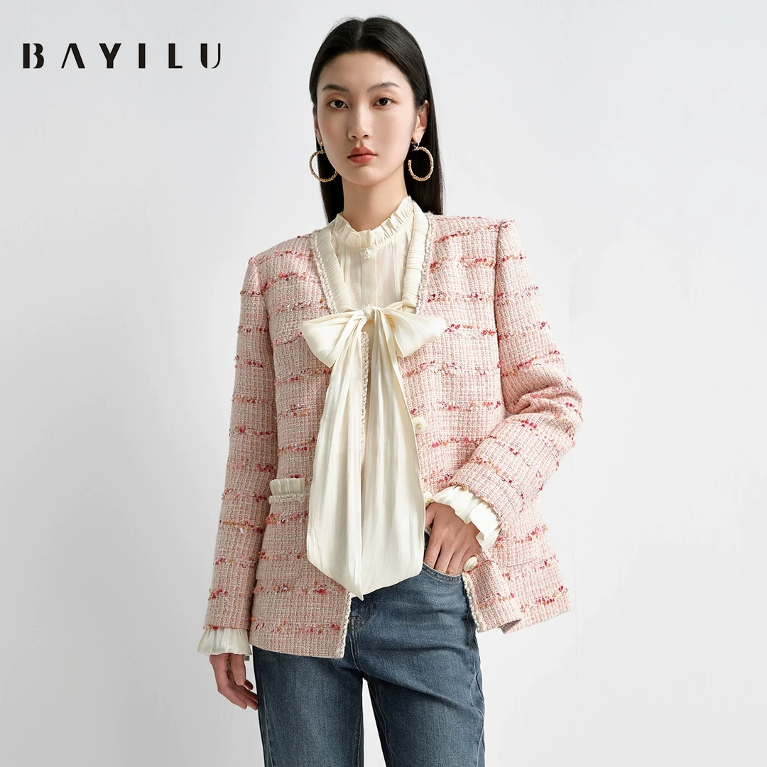 【尚雅】芭依璐2025春季小香风外套女蝴蝶结91W5011（颜色不同面料）