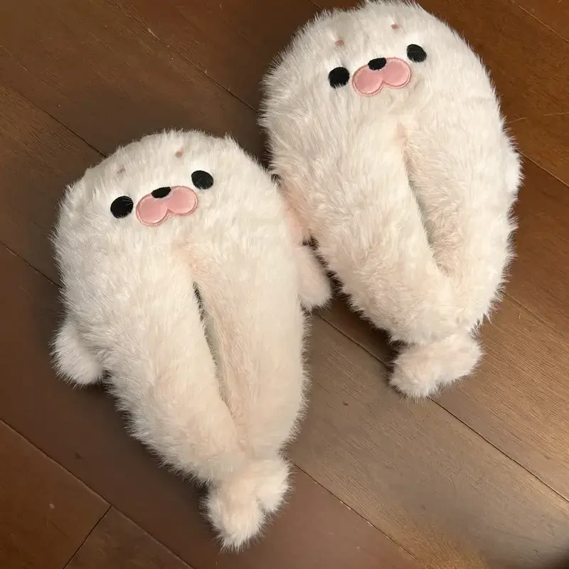 可爱卡通海豹家居室内防滑地板可外穿棉拖鞋女保暖居家棉拖