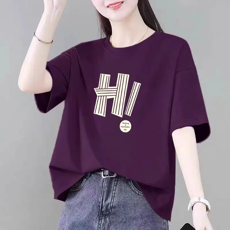 夏季新款纯棉短袖T恤女大码宽松显瘦韩版简约百搭时尚减龄上衣女
