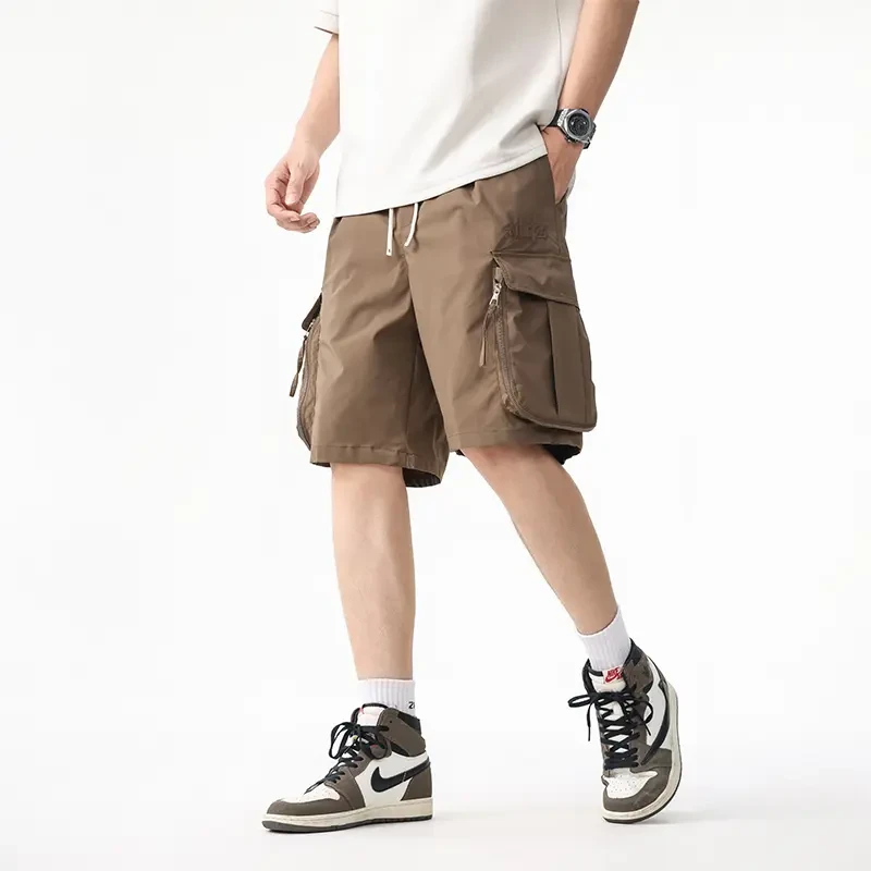 jeep吉普直筒工装短裤男夏季冰丝凉感沙滩裤子潮流薄款休闲五分裤