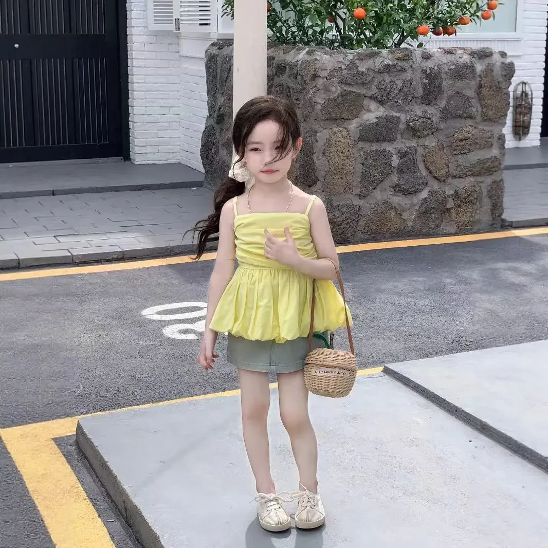 女童吊带衫背心2025新款儿童洋气时尚韩系抹胸上衣网红洋气套装潮