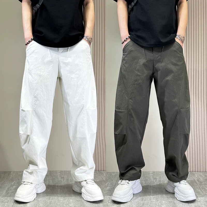 男裤设计感cleanfit美式工装裤春秋新款休闲弯刀裤直筒白色阔腿裤