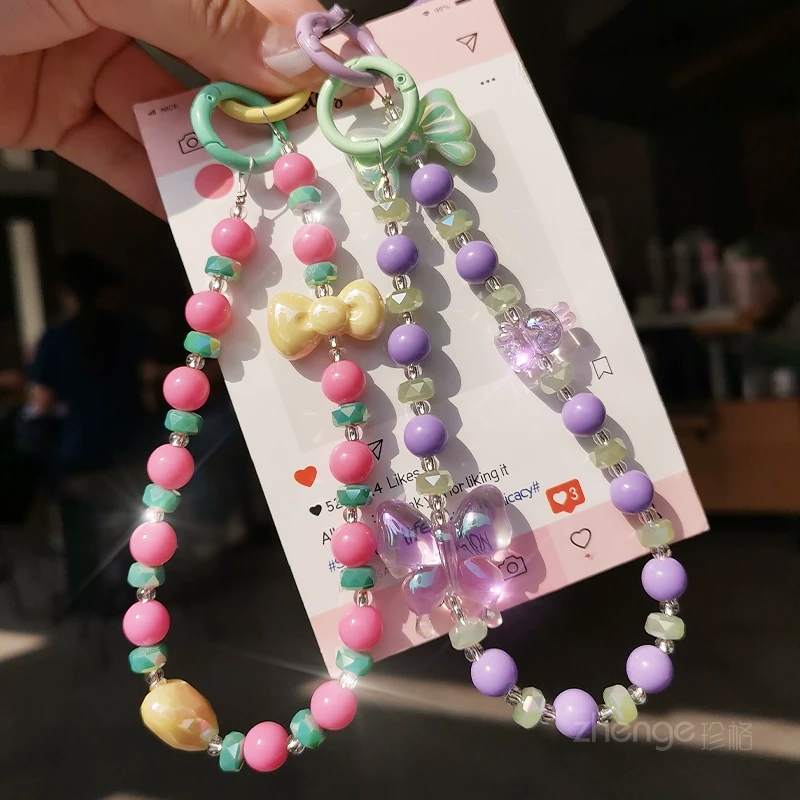 多巴胺彩色圆珠水晶链短款户外旅游出行逛街手提链手机挂绳新款