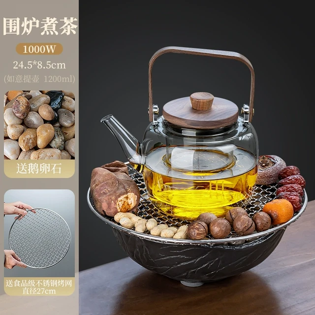 围炉烤茶电炉套装玻璃茶壶器具家用烤火炉室内插电电陶炉煮茶套新
