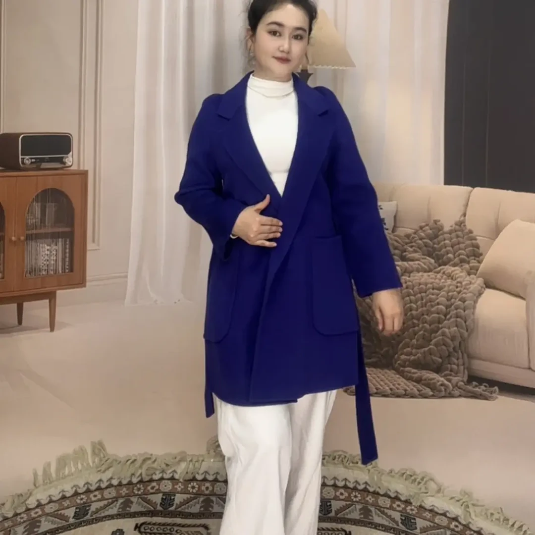 秋冬经典中长款双面浴袍气质女神款大衣