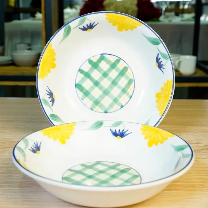 SANHUAN网红日式家用釉下彩陶瓷菜盘加厚蒸菜盘餐具盘创意餐盘