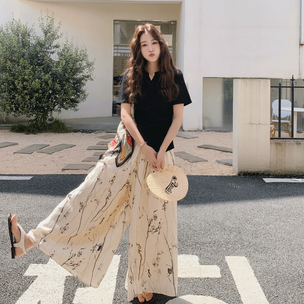 新中式国风短袖上衣阔腿裤两件套2025年夏季新款时尚设计感套装女