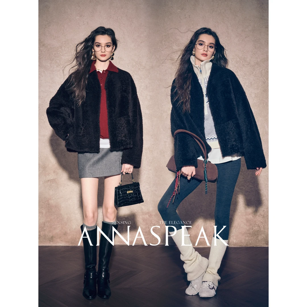 ANNASPEAK红标ROSSO西班牙进口LACON拉贡大蝴蝶袖皮毛一体短外套