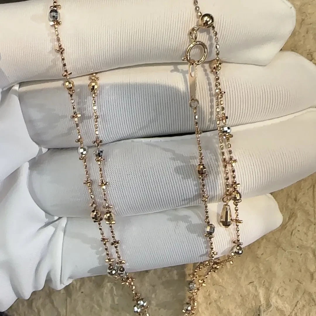 正品18K金50cm设计款爆闪双色珠项链