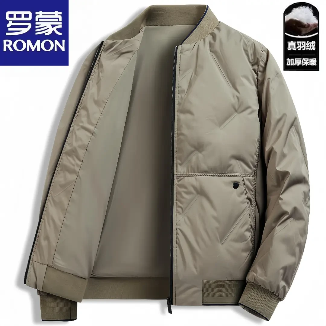 罗蒙/羽绒服男士商务秋冬季新款轻薄保暖时尚流行帅气棒球服外套