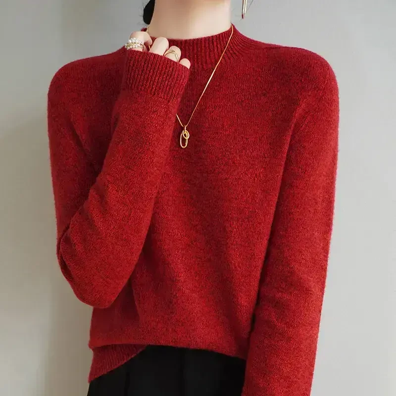 时尚百搭100亲肤绒花纱一线七针半高领针织衫