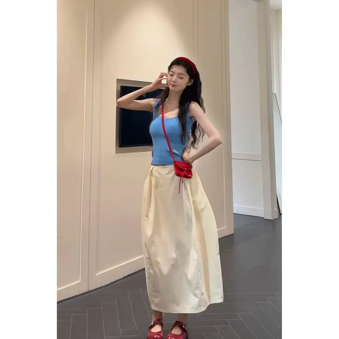 夏日穿搭套装纯欲风洋气时尚U领吊带背心高腰宽松显瘦半身裙女