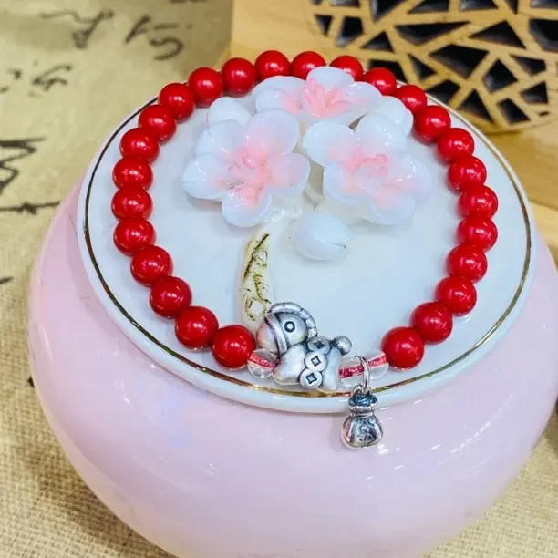 含辰砂工艺品丹山阁朱砂999足银小马手链新中式本命年百搭手串