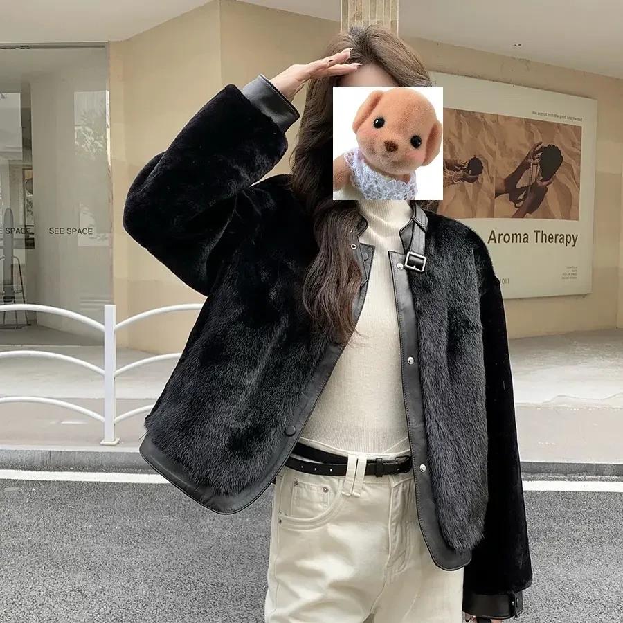 新款爆款皮毛一体配水貂外套女士羊羔绒真皮草高端